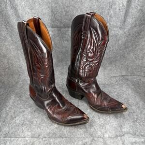 J Chisholm Men’s Western Cherry Brown Red Leather Cowboy Boots Size 8D 607